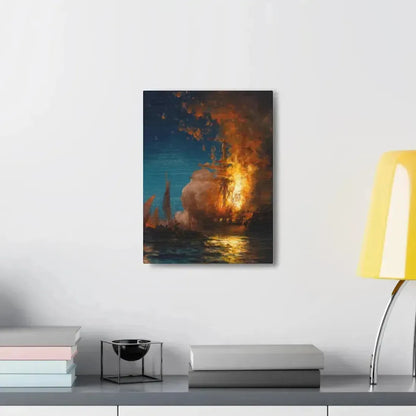 Edward Moran (1829-1901) Burning of the Frigate Philadelphia in the Harbor of Tripoli c1 - Canvas Wall Art - The Sticker Space