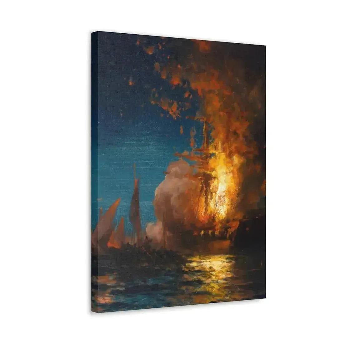 Edward Moran (1829-1901) Burning of the Frigate Philadelphia in the Harbor of Tripoli c1 - Canvas Wall Art - The Sticker Space