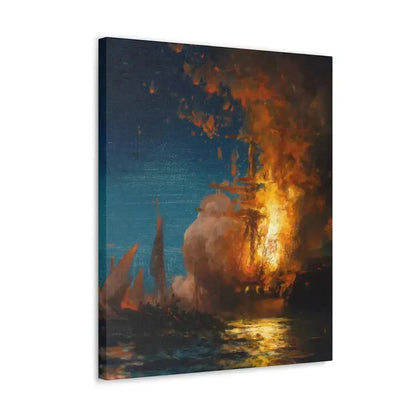 Edward Moran (1829-1901) Burning of the Frigate Philadelphia in the Harbor of Tripoli c1 - Canvas Wall Art - The Sticker Space