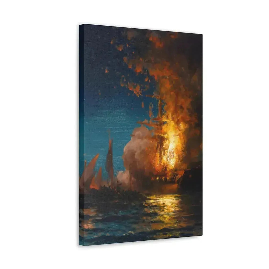 Edward Moran (1829-1901) Burning of the Frigate Philadelphia in the Harbor of Tripoli c1 - Canvas Wall Art - The Sticker Space