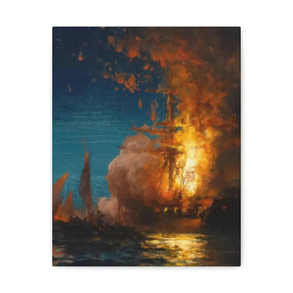 Edward Moran (1829-1901) Burning of the Frigate Philadelphia in the Harbor of Tripoli c1 - Canvas Wall Art - The Sticker Space