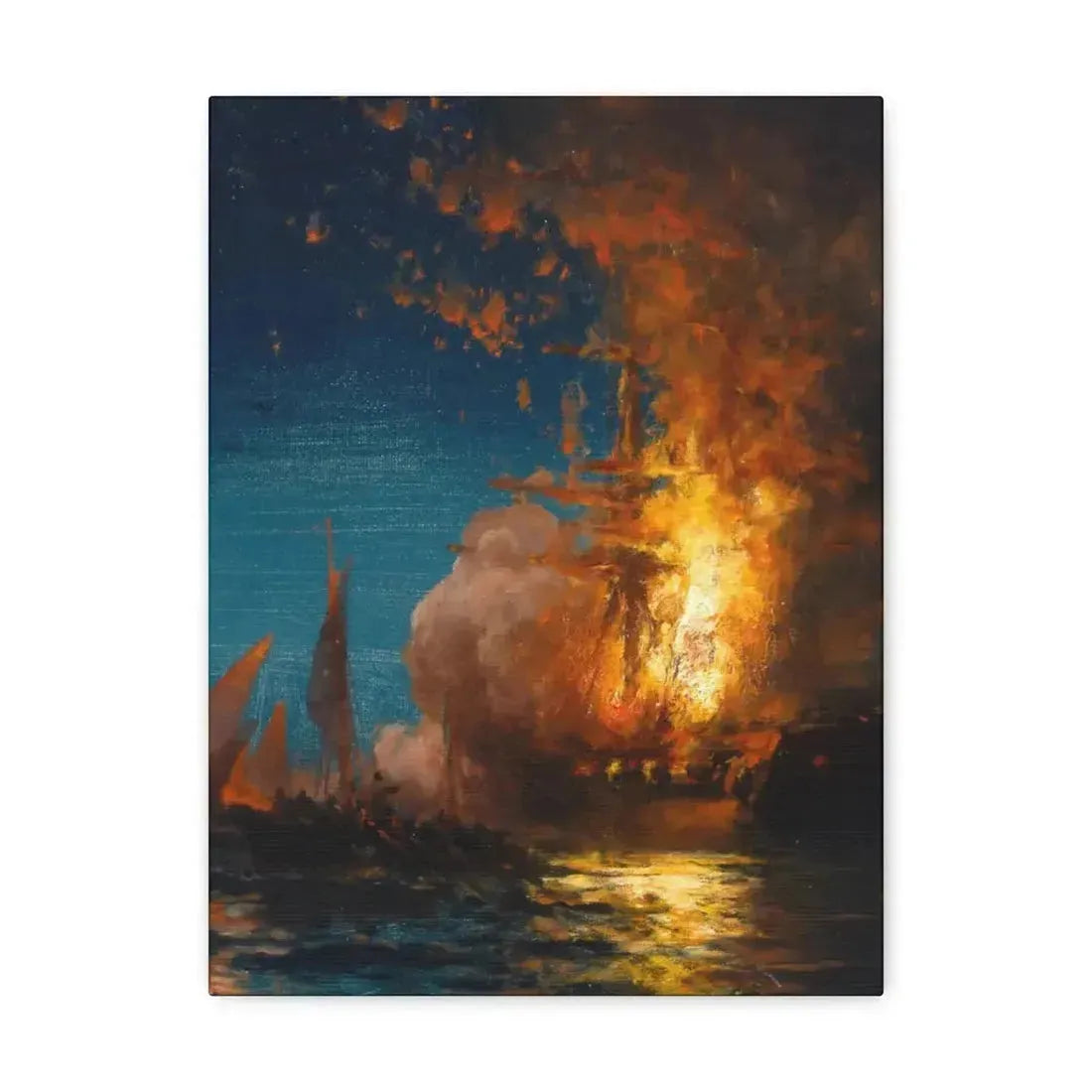 Edward Moran (1829-1901) Burning of the Frigate Philadelphia in the Harbor of Tripoli c1 - Canvas Wall Art - The Sticker Space