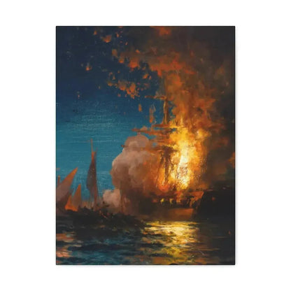 Edward Moran (1829-1901) Burning of the Frigate Philadelphia in the Harbor of Tripoli c1 - Canvas Wall Art - The Sticker Space