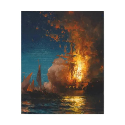 Edward Moran (1829-1901) Burning of the Frigate Philadelphia in the Harbor of Tripoli c1 - Canvas Wall Art - The Sticker Space