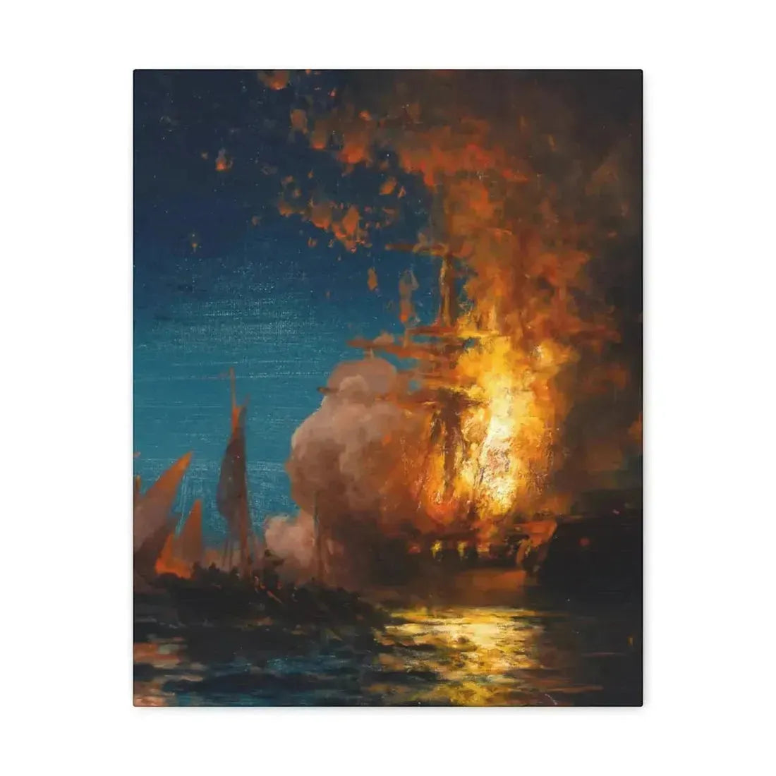 Edward Moran (1829-1901) Burning of the Frigate Philadelphia in the Harbor of Tripoli c1 - Canvas Wall Art - The Sticker Space