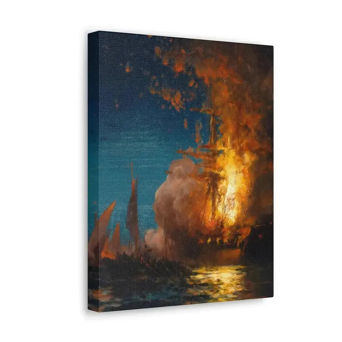Edward Moran (1829-1901) Burning of the Frigate Philadelphia in the Harbor of Tripoli c1 - Canvas Wall Art - The Sticker Space