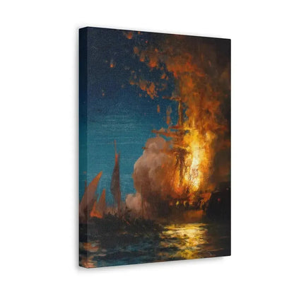 Edward Moran (1829-1901) Burning of the Frigate Philadelphia in the Harbor of Tripoli c1 - Canvas Wall Art - The Sticker Space