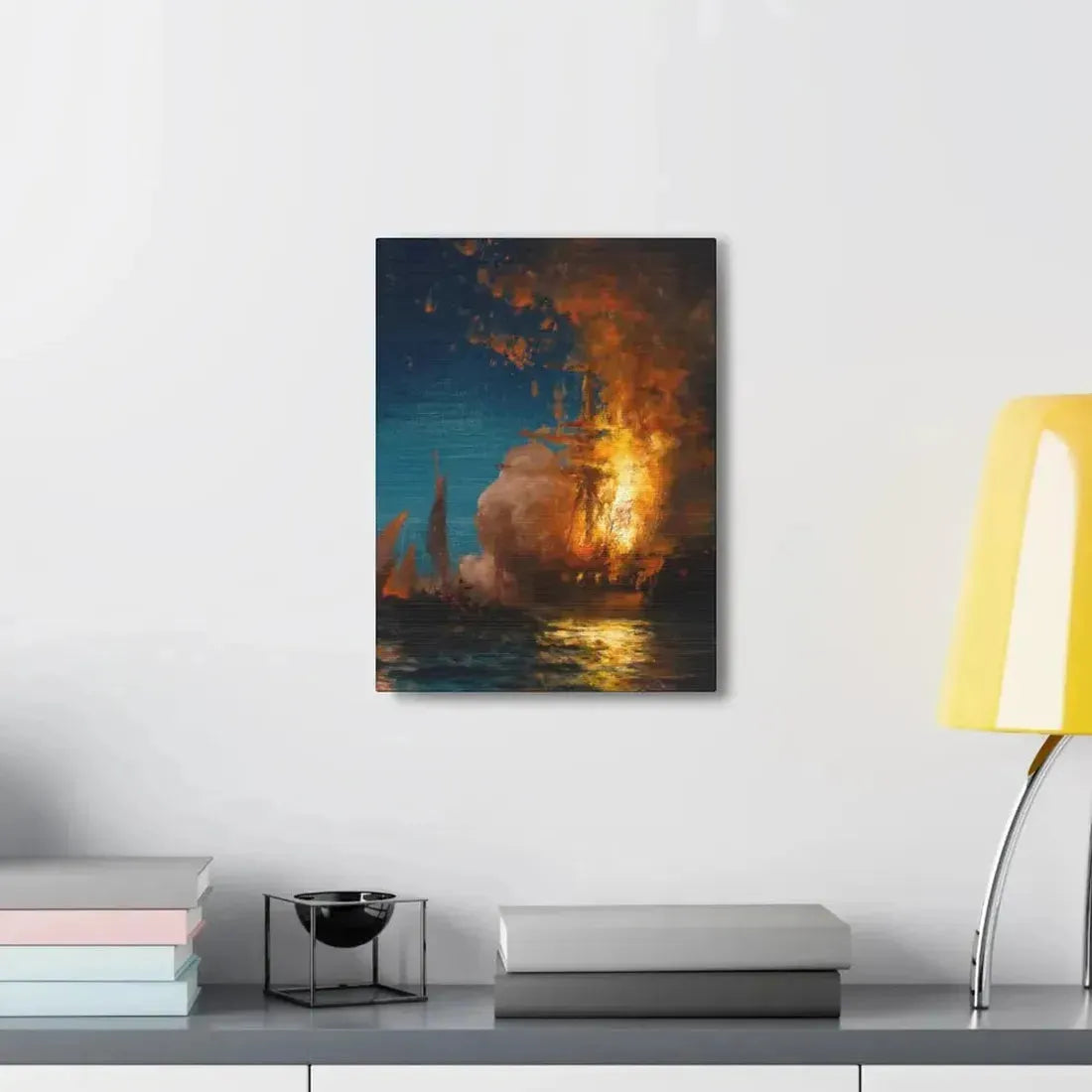 Edward Moran (1829-1901) Burning of the Frigate Philadelphia in the Harbor of Tripoli c1 - Canvas Wall Art - The Sticker Space