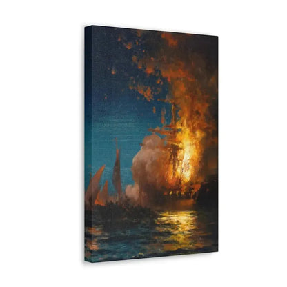 Edward Moran (1829-1901) Burning of the Frigate Philadelphia in the Harbor of Tripoli c1 - Canvas Wall Art - The Sticker Space