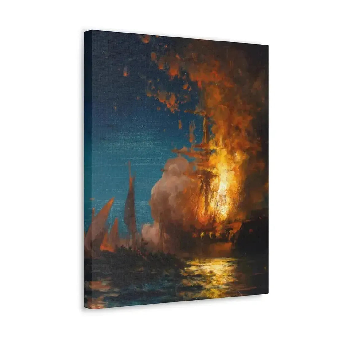 Edward Moran (1829-1901) Burning of the Frigate Philadelphia in the Harbor of Tripoli c1 - Canvas Wall Art - The Sticker Space