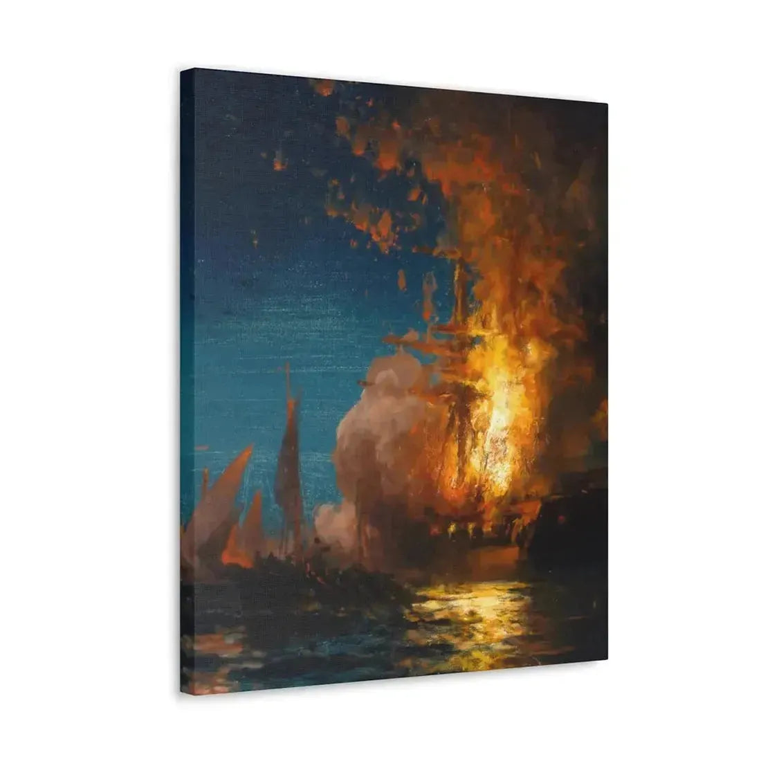 Edward Moran (1829-1901) Burning of the Frigate Philadelphia in the Harbor of Tripoli c1 - Canvas Wall Art - The Sticker Space