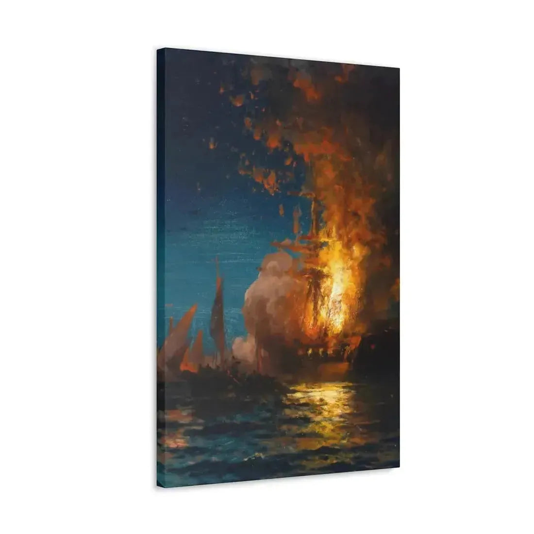 Edward Moran (1829-1901) Burning of the Frigate Philadelphia in the Harbor of Tripoli c1 - Canvas Wall Art - The Sticker Space