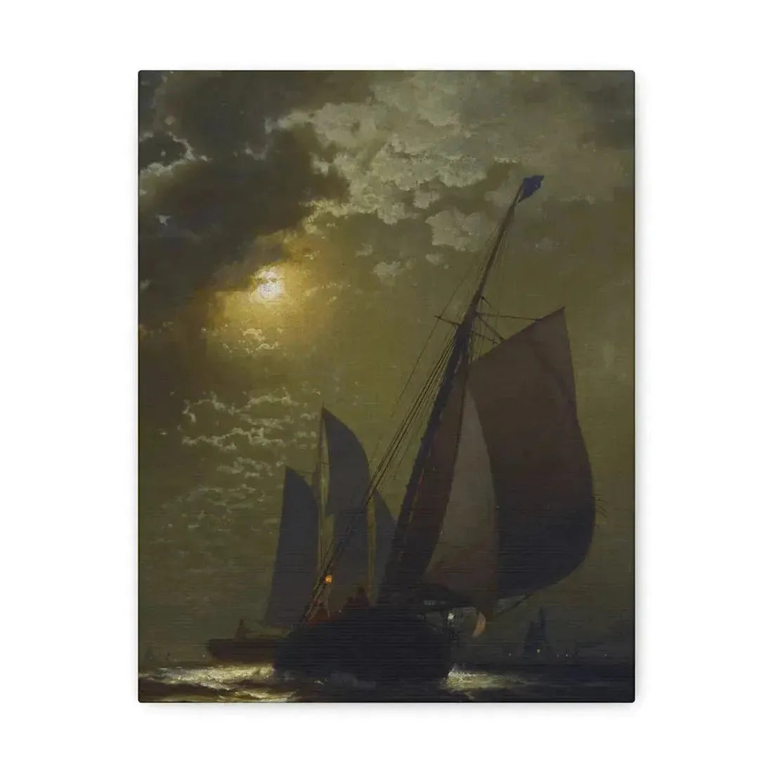 Edward Moran (1829-1901) Fishing Boats in the Moonlight Laid Down on Masonite 1877 - Canvas Wall Art 11″ x 14″ 1.25" - The Sticker Space