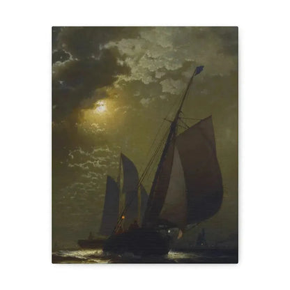 Edward Moran (1829-1901) Fishing Boats in the Moonlight Laid Down on Masonite 1877 - Canvas Wall Art 11″ x 14″ 1.25" - The Sticker Space