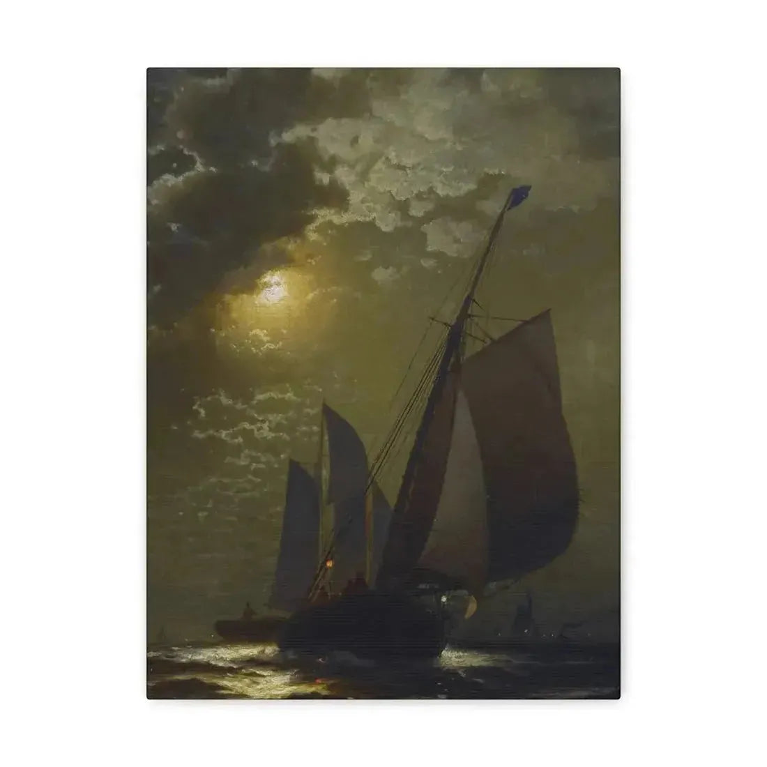 Edward Moran (1829-1901) Fishing Boats in the Moonlight Laid Down on Masonite 1877 - Canvas Wall Art 12″ x 16″ 1.25" - The Sticker Space