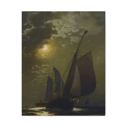 Edward Moran (1829-1901) Fishing Boats in the Moonlight Laid Down on Masonite 1877 - Canvas Wall Art 16″ x 20″ 1.25" - The Sticker Space