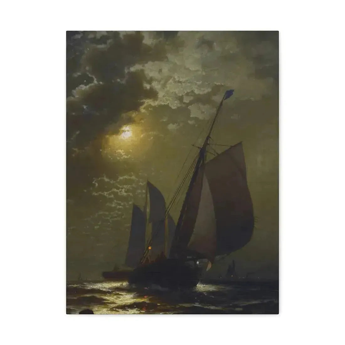 Edward Moran (1829-1901) Fishing Boats in the Moonlight Laid Down on Masonite 1877 - Canvas Wall Art 18″ x 24″ 1.25" - The Sticker Space