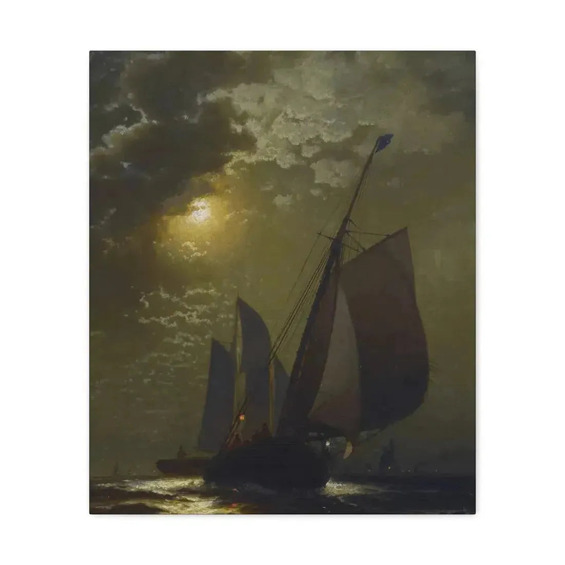 Edward Moran (1829-1901) Fishing Boats in the Moonlight Laid Down on Masonite 1877 - Canvas Wall Art 20″ x 24″ 1.25" - The Sticker Space