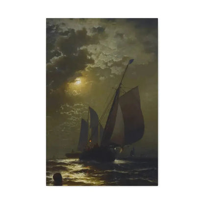 Edward Moran (1829-1901) Fishing Boats in the Moonlight Laid Down on Masonite 1877 - Canvas Wall Art 20″ x 30″ 1.25" - The Sticker Space
