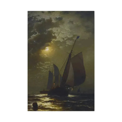 Edward Moran (1829-1901) Fishing Boats in the Moonlight Laid Down on Masonite 1877 - Canvas Wall Art 24″ x 36″ 1.25" - The Sticker Space