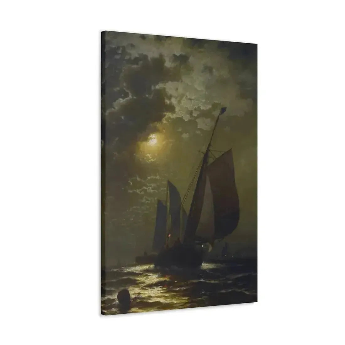 Edward Moran (1829-1901) Fishing Boats in the Moonlight Laid Down on Masonite 1877 - Canvas Wall Art - The Sticker Space