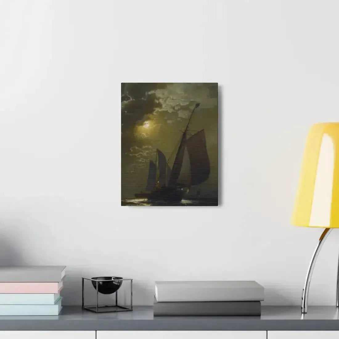 Edward Moran (1829-1901) Fishing Boats in the Moonlight Laid Down on Masonite 1877 - Canvas Wall Art - The Sticker Space