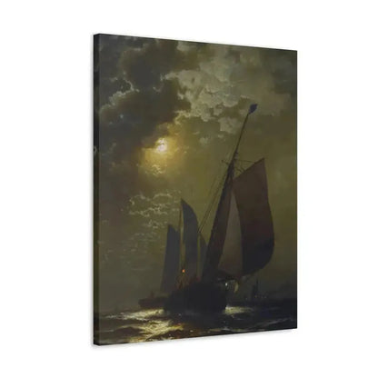 Edward Moran (1829-1901) Fishing Boats in the Moonlight Laid Down on Masonite 1877 - Canvas Wall Art - The Sticker Space