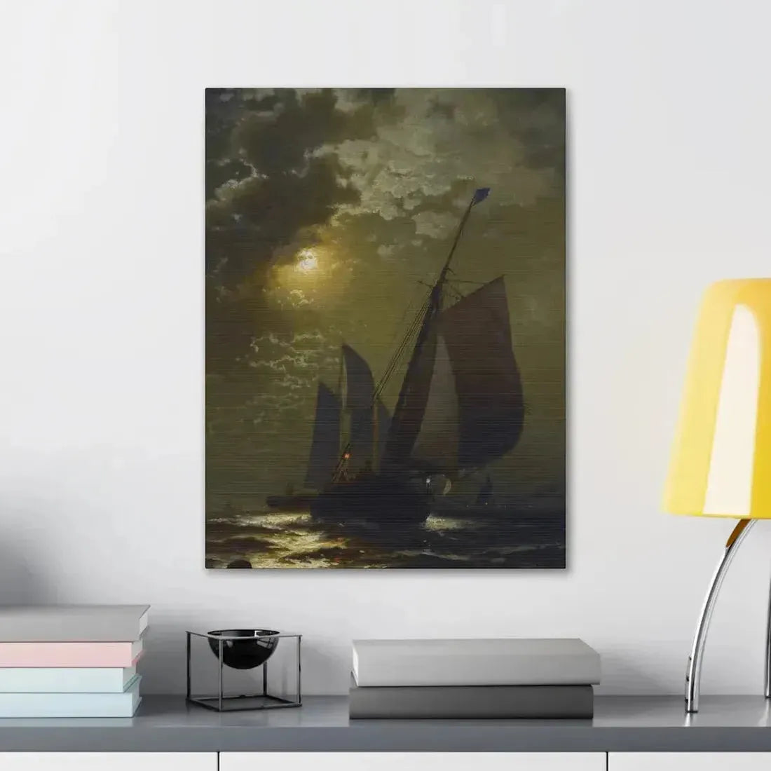 Edward Moran (1829-1901) Fishing Boats in the Moonlight Laid Down on Masonite 1877 - Canvas Wall Art - The Sticker Space