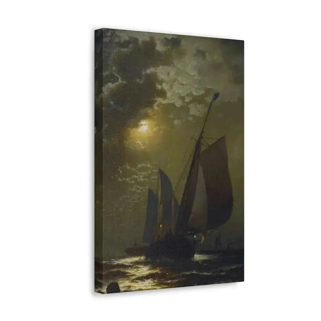 Edward Moran (1829-1901) Fishing Boats in the Moonlight Laid Down on Masonite 1877 - Canvas Wall Art - The Sticker Space