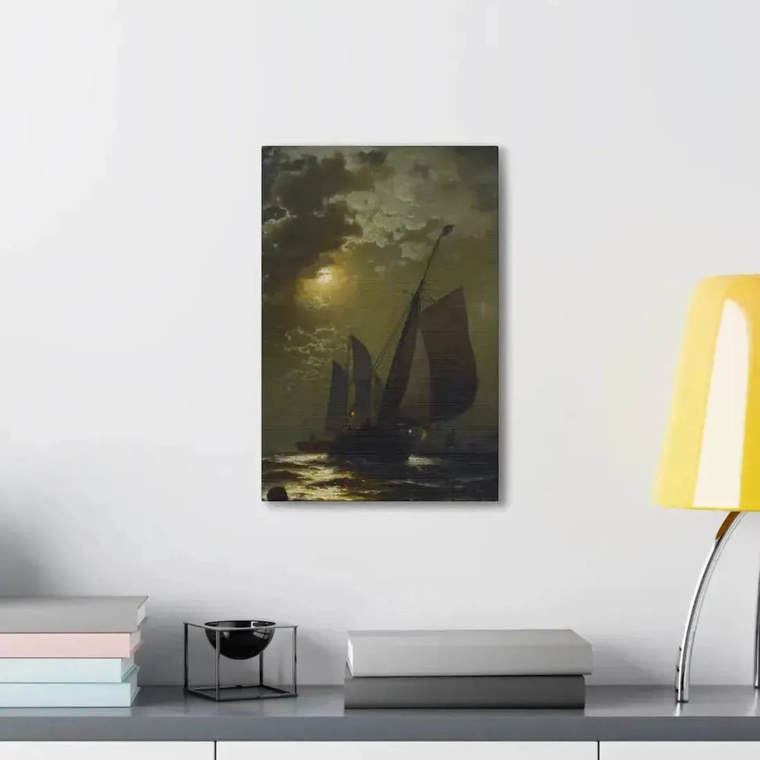 Edward Moran (1829-1901) Fishing Boats in the Moonlight Laid Down on Masonite 1877 - Canvas Wall Art - The Sticker Space