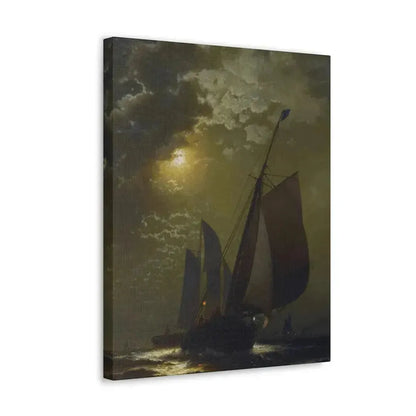 Edward Moran (1829-1901) Fishing Boats in the Moonlight Laid Down on Masonite 1877 - Canvas Wall Art - The Sticker Space