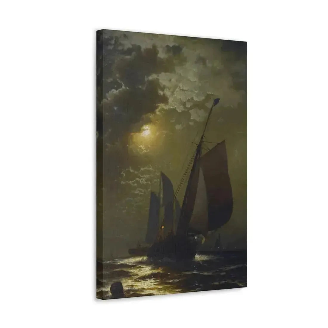 Edward Moran (1829-1901) Fishing Boats in the Moonlight Laid Down on Masonite 1877 - Canvas Wall Art - The Sticker Space