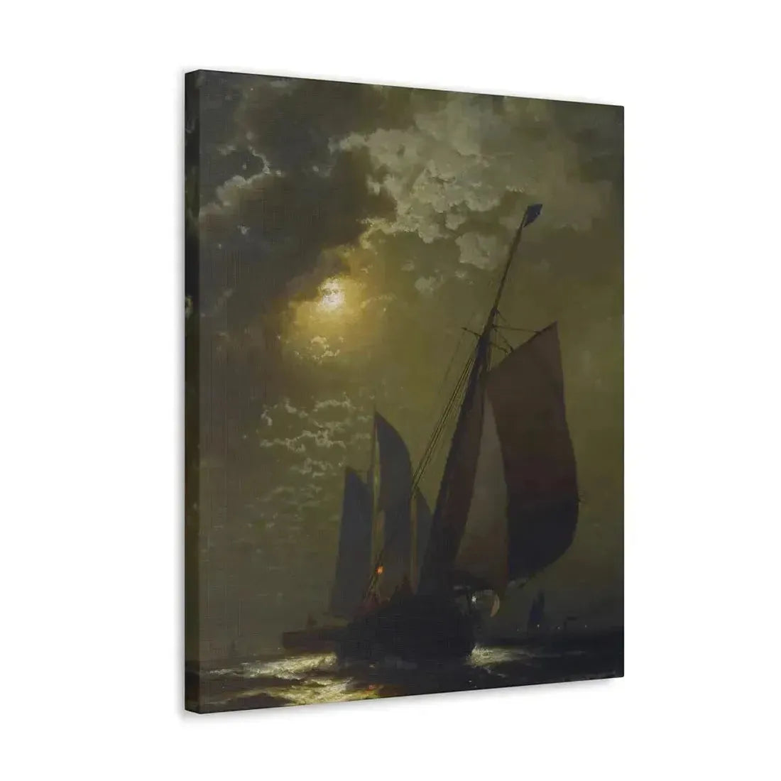 Edward Moran (1829-1901) Fishing Boats in the Moonlight Laid Down on Masonite 1877 - Canvas Wall Art - The Sticker Space