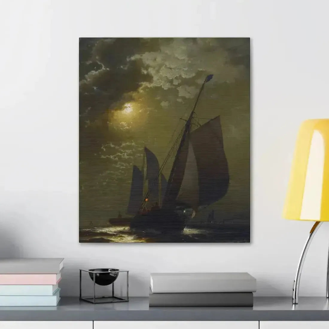 Edward Moran (1829-1901) Fishing Boats in the Moonlight Laid Down on Masonite 1877 - Canvas Wall Art - The Sticker Space