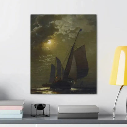 Edward Moran (1829-1901) Fishing Boats in the Moonlight Laid Down on Masonite 1877 - Canvas Wall Art - The Sticker Space