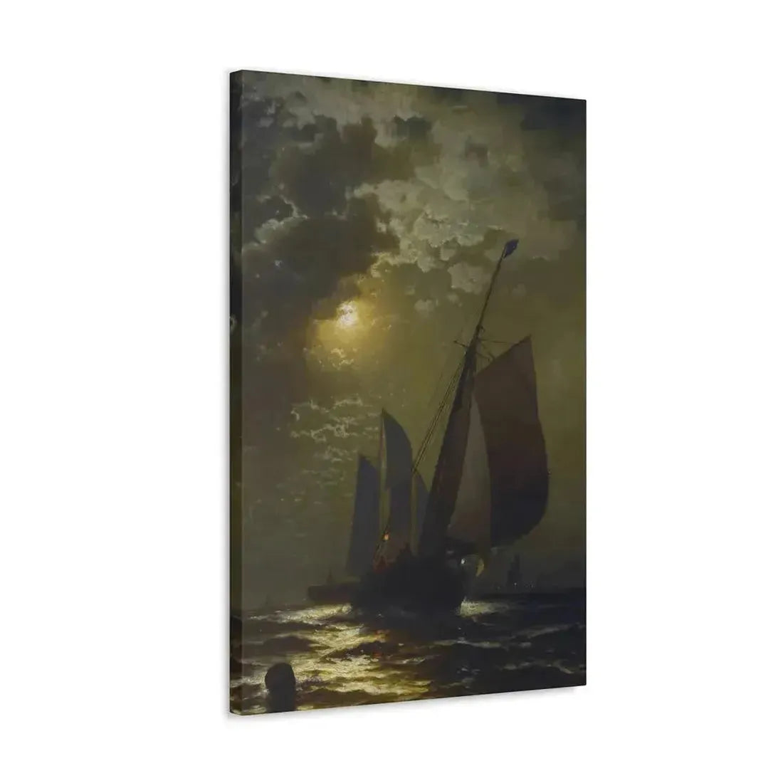 Edward Moran (1829-1901) Fishing Boats in the Moonlight Laid Down on Masonite 1877 - Canvas Wall Art - The Sticker Space