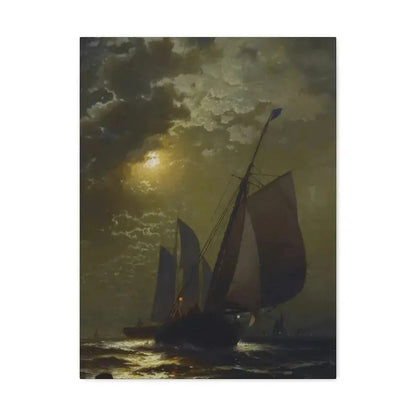 Edward Moran (1829-1901) Fishing Boats in the Moonlight Laid Down on Masonite 1877 - Canvas Wall Art - The Sticker Space