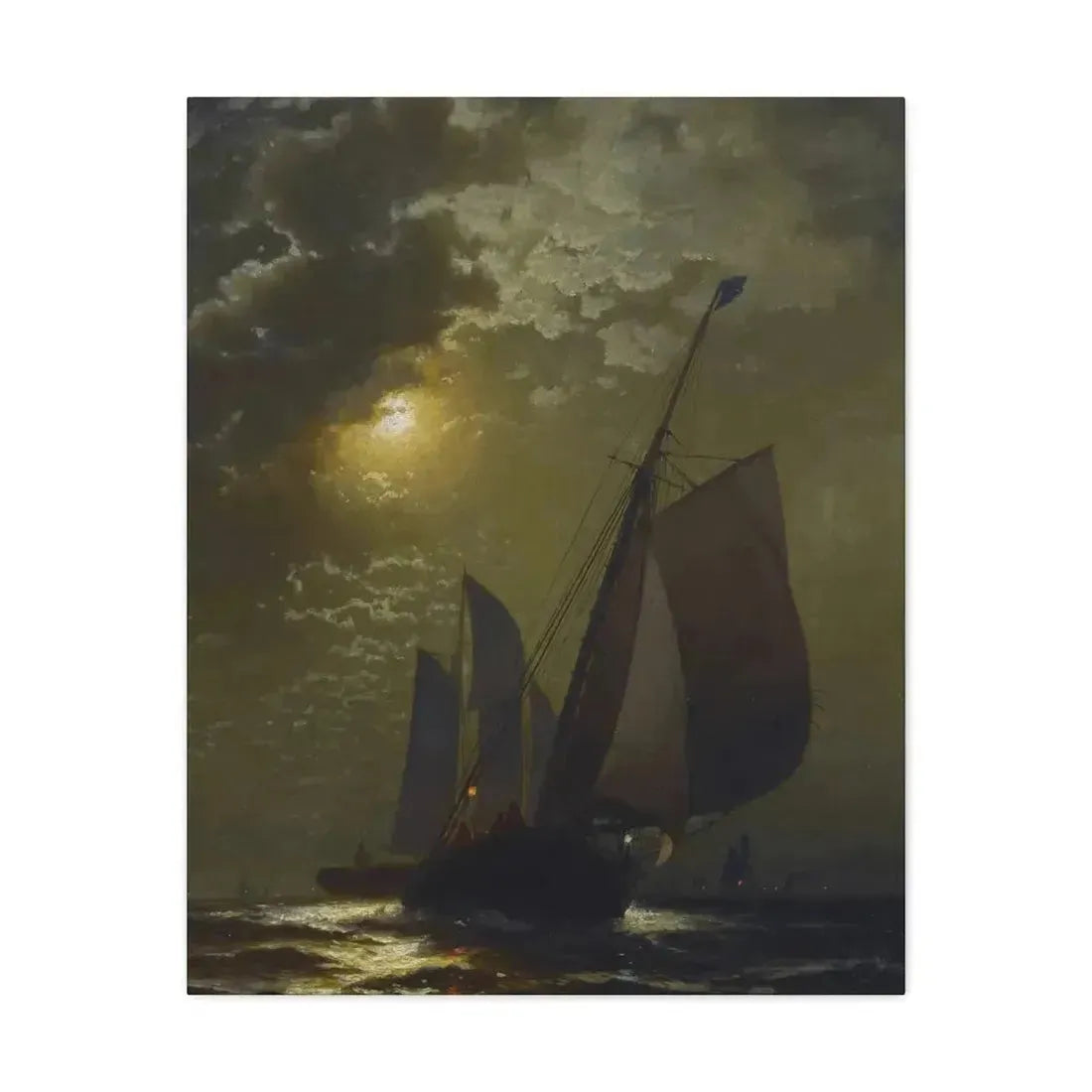 Edward Moran (1829-1901) Fishing Boats in the Moonlight Laid Down on Masonite 1877 - Canvas Wall Art - The Sticker Space