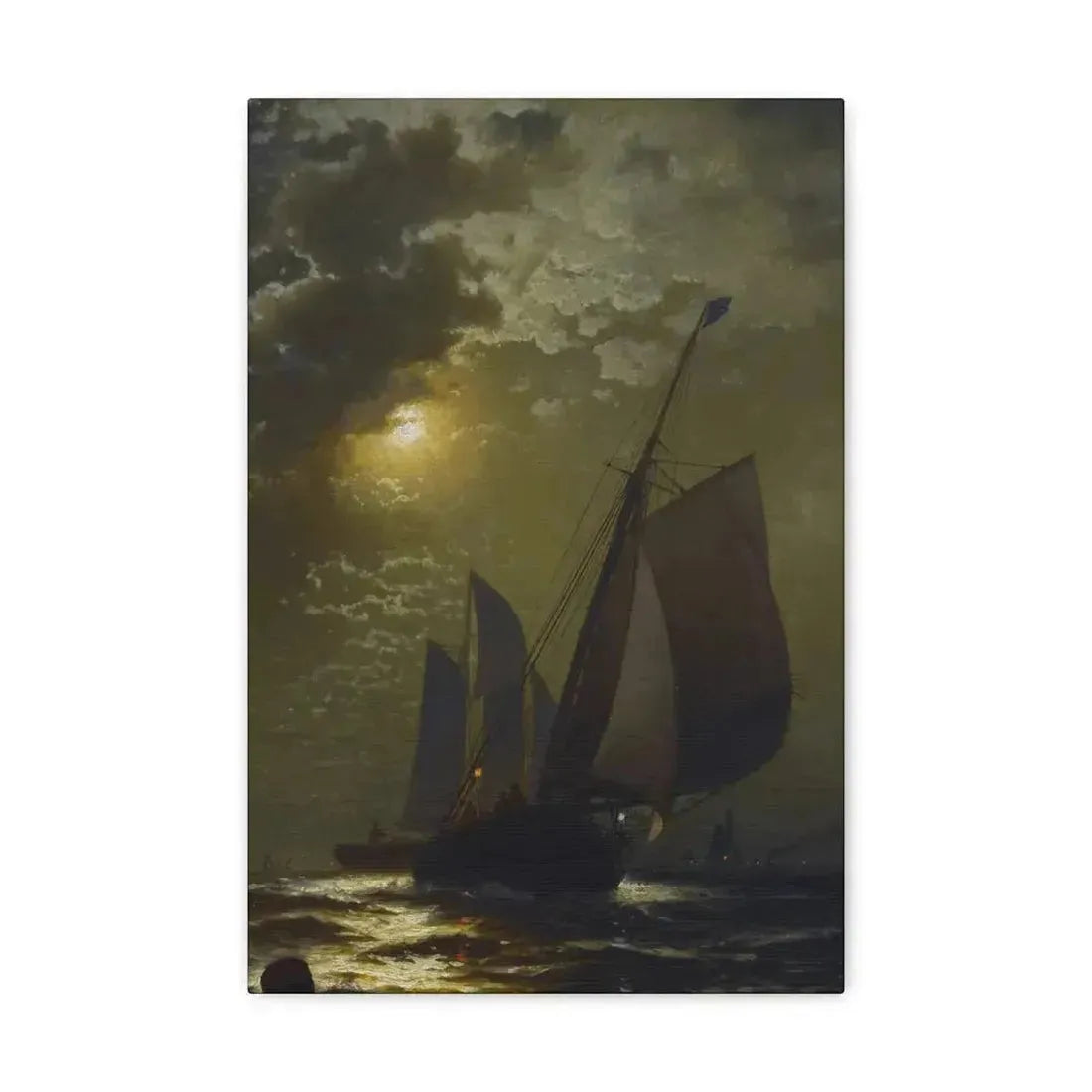 Edward Moran (1829-1901) Fishing Boats in the Moonlight Laid Down on Masonite 1877 - Canvas Wall Art - The Sticker Space