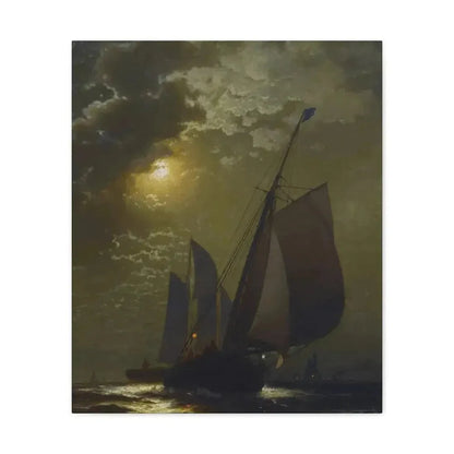 Edward Moran (1829-1901) Fishing Boats in the Moonlight Laid Down on Masonite 1877 - Canvas Wall Art - The Sticker Space