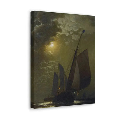 Edward Moran (1829-1901) Fishing Boats in the Moonlight Laid Down on Masonite 1877 - Canvas Wall Art - The Sticker Space