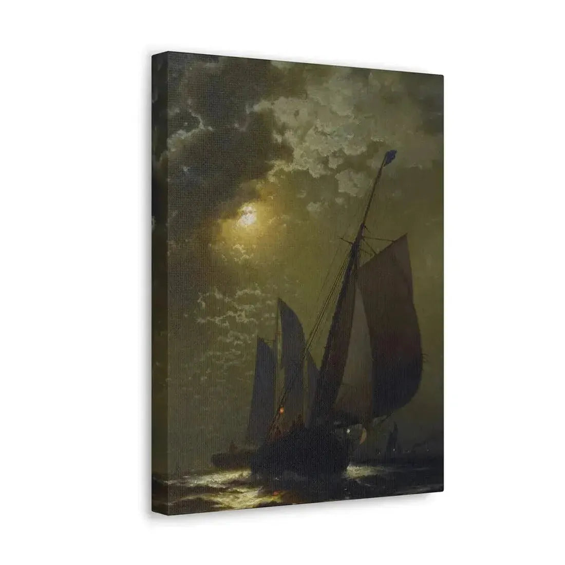 Edward Moran (1829-1901) Fishing Boats in the Moonlight Laid Down on Masonite 1877 - Canvas Wall Art - The Sticker Space