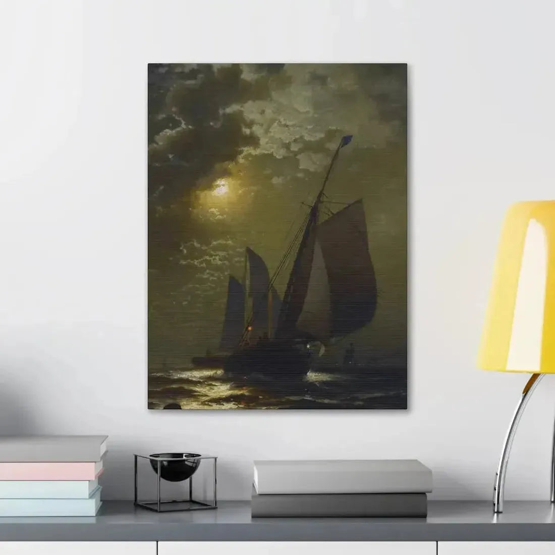 Edward Moran (1829-1901) Fishing Boats in the Moonlight Laid Down on Masonite 1877 - Canvas Wall Art - The Sticker Space