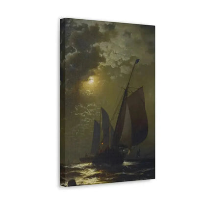 Edward Moran (1829-1901) Fishing Boats in the Moonlight Laid Down on Masonite 1877 - Canvas Wall Art - The Sticker Space