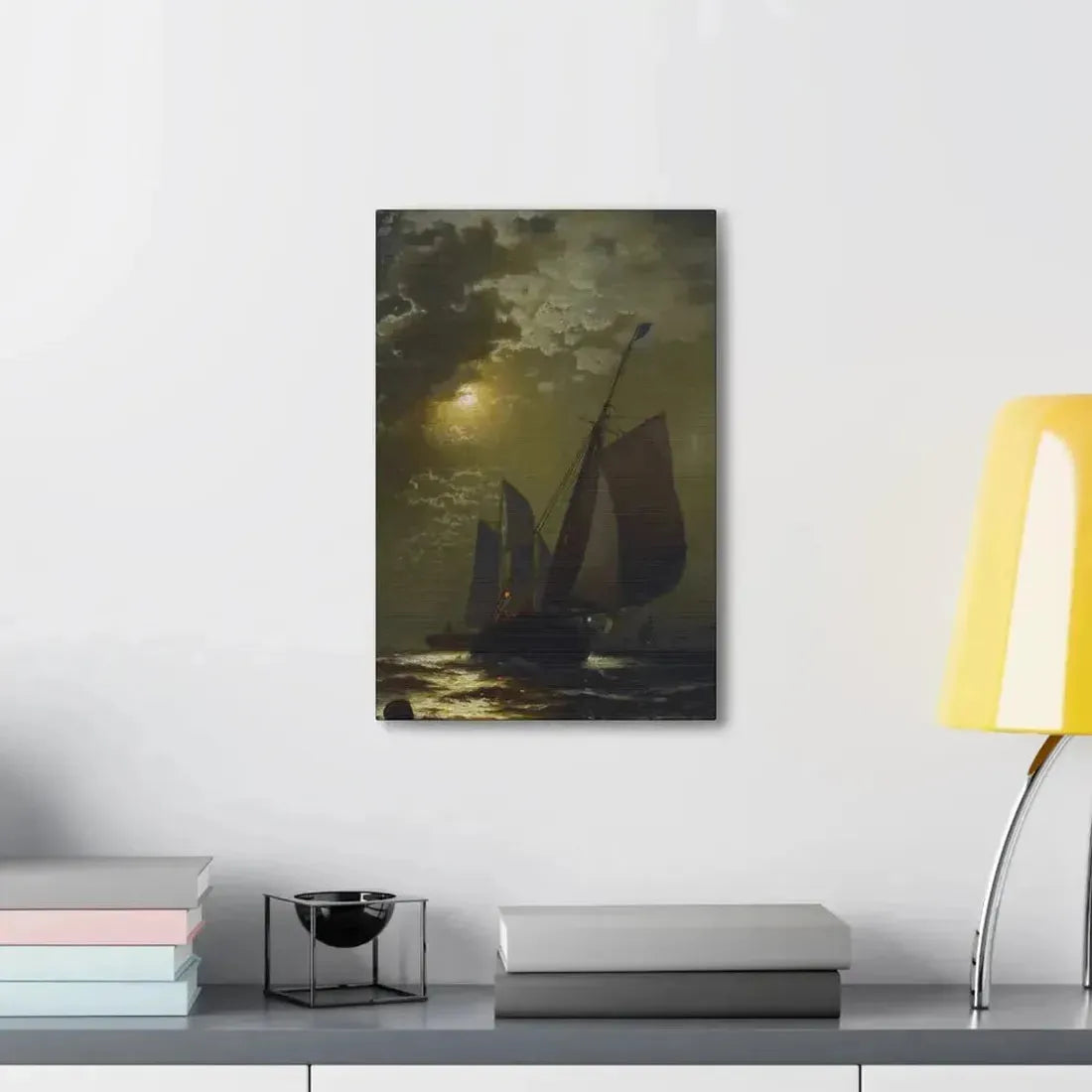 Edward Moran (1829-1901) Fishing Boats in the Moonlight Laid Down on Masonite 1877 - Canvas Wall Art - The Sticker Space