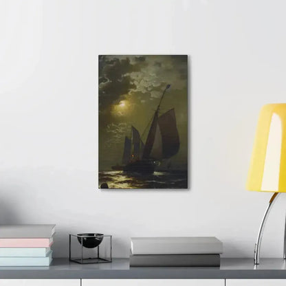 Edward Moran (1829-1901) Fishing Boats in the Moonlight Laid Down on Masonite 1877 - Canvas Wall Art - The Sticker Space