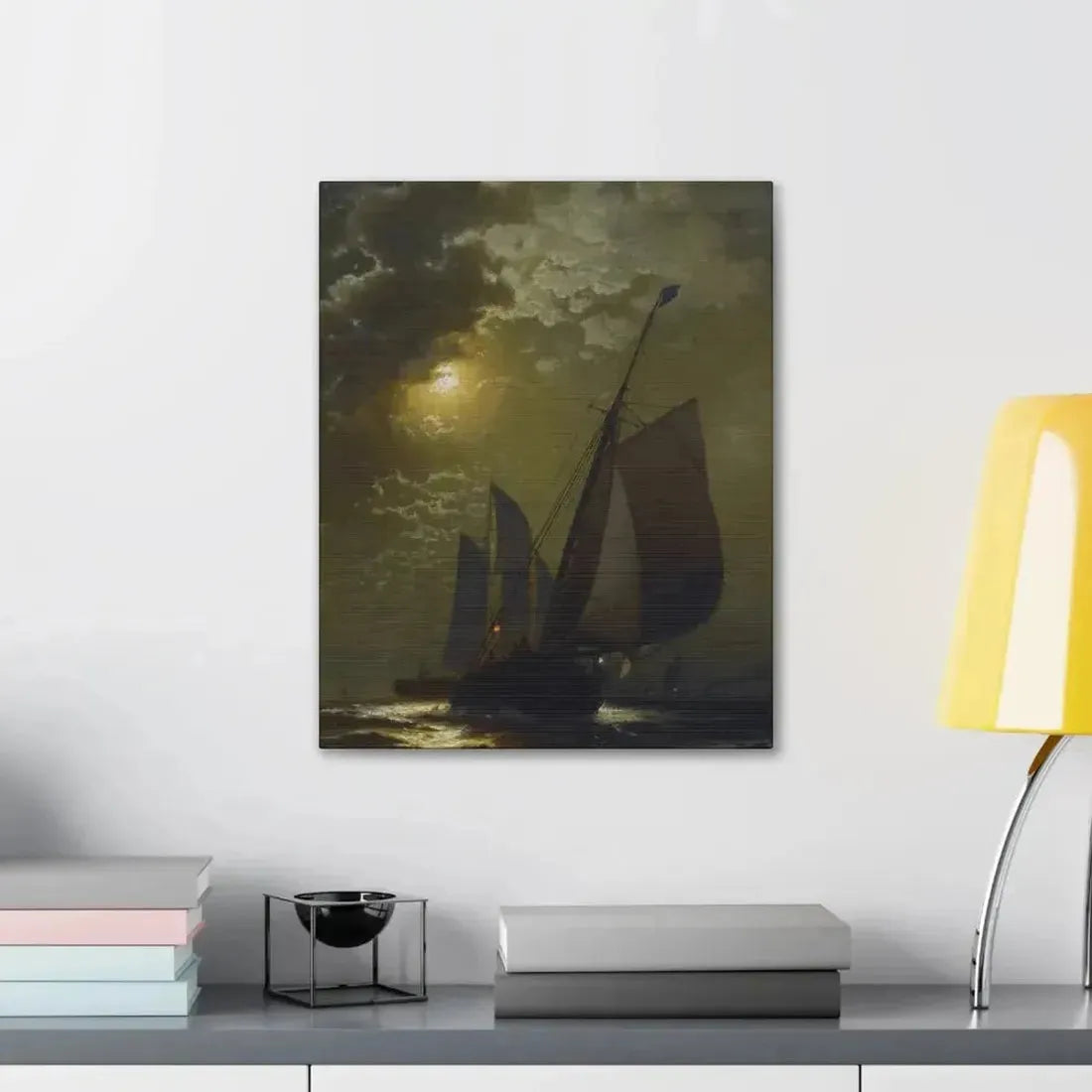 Edward Moran (1829-1901) Fishing Boats in the Moonlight Laid Down on Masonite 1877 - Canvas Wall Art - The Sticker Space