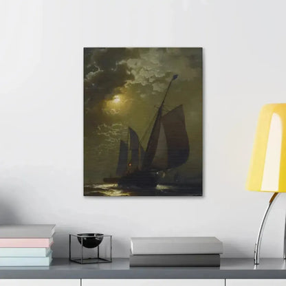 Edward Moran (1829-1901) Fishing Boats in the Moonlight Laid Down on Masonite 1877 - Canvas Wall Art - The Sticker Space