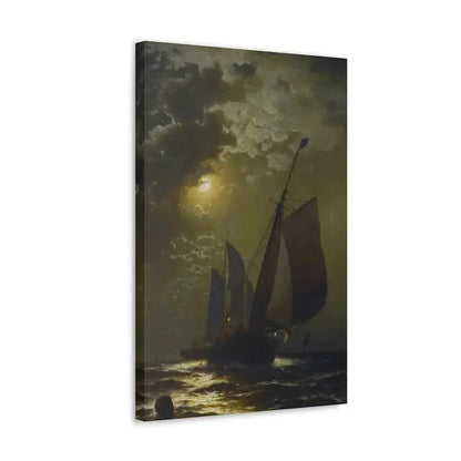 Edward Moran (1829-1901) Fishing Boats in the Moonlight Laid Down on Masonite 1877 - Canvas Wall Art - The Sticker Space