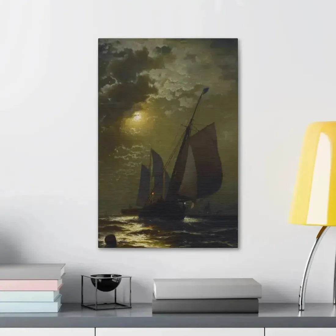 Edward Moran (1829-1901) Fishing Boats in the Moonlight Laid Down on Masonite 1877 - Canvas Wall Art - The Sticker Space